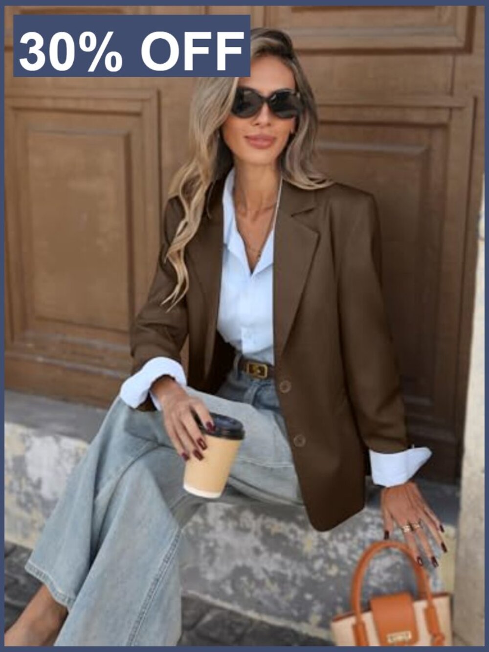 Women's Business Casual Blazer - Boyfriend Fit Office Jacket with Pockets - Picture 5 of 7